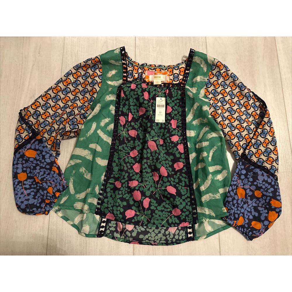 NWT Anthropologie Maeve Peasant Blouse Floral Patchwork Boho Sz S Petite‎ $120